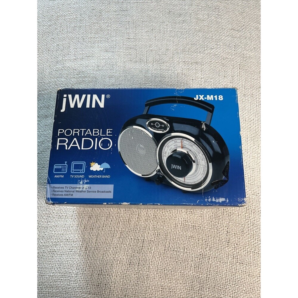 JWIN JX-M18 Portable AM FM Weather Radio. TV Channel HTF Black Model Travel Size